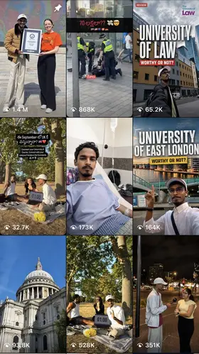 More of the grid, including university reviews with over a million views.